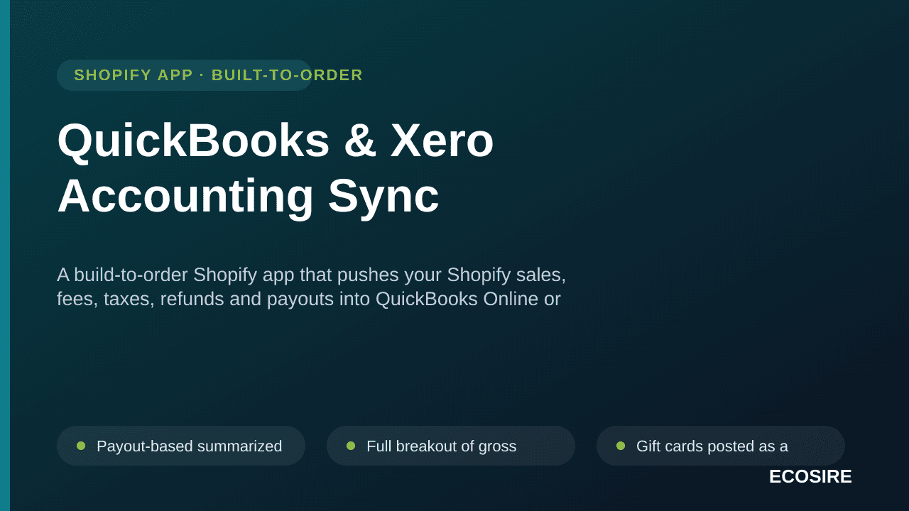 QuickBooks & Xero Accounting Sync — A build-to-order Shopify app that pushes your Shopify sales, fees, taxes, refunds and pay — Image 1 of 3