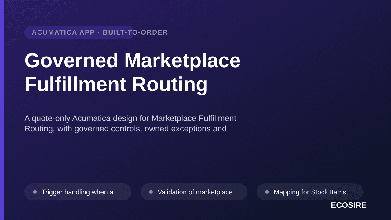 Governed Marketplace Fulfillment Routing — A quote-only Acumatica design for Marketplace Fulfillment Routing, with governed c — 1/3