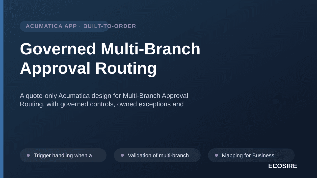 Governed Multi-Branch Approval Routing — A quote-only Acumatica design for Multi-Branch Approval Routing, with governed contr — 1/3