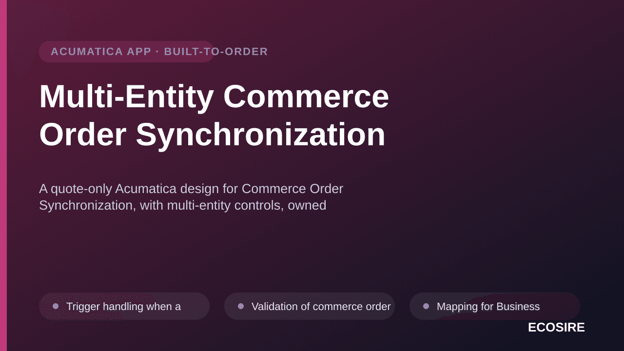 Multi-Entity Commerce Order Synchronization — A quote-only Acumatica design for Commerce Order Synchronization, with multi-en — 1/3