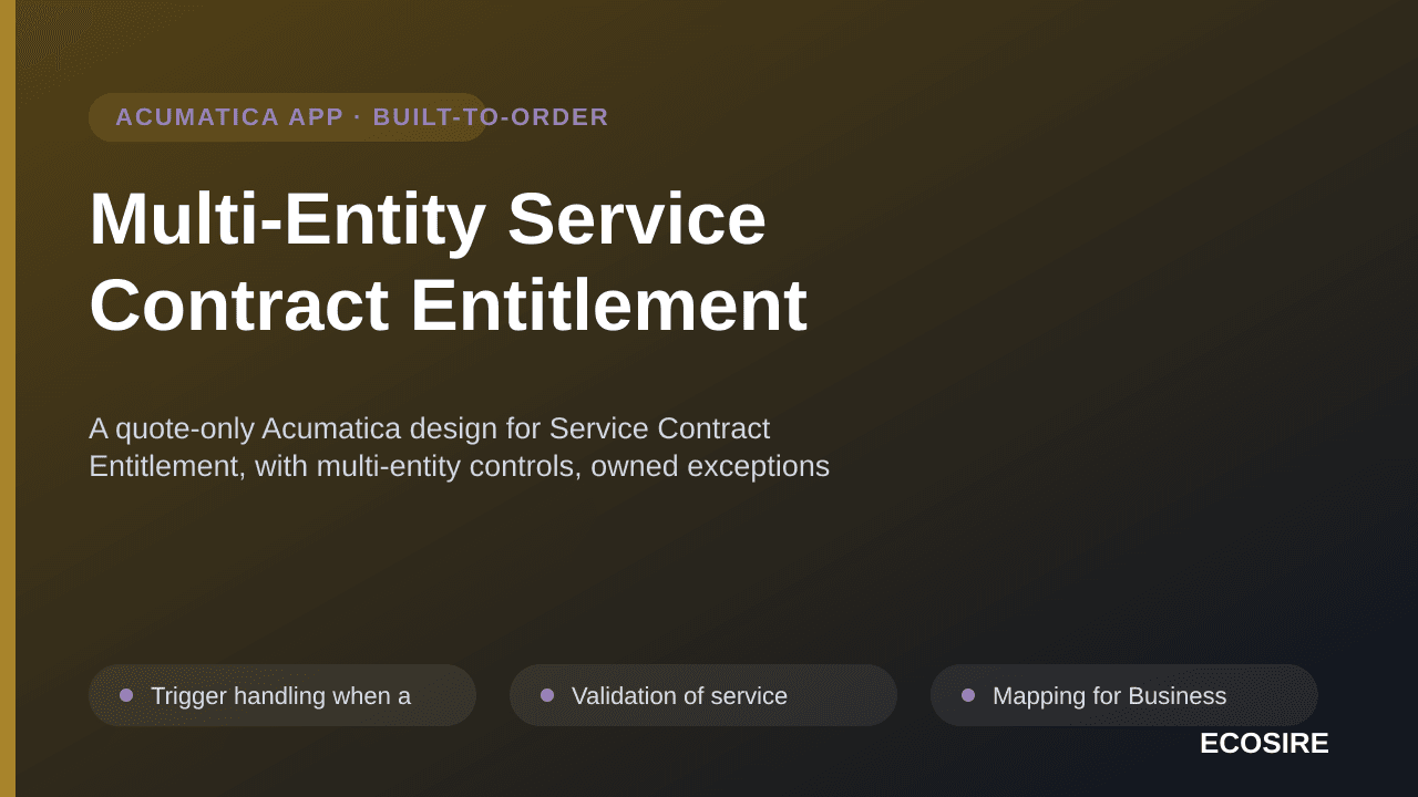 Multi-Entity Service Contract Entitlement — A quote-only Acumatica design for Service Contract Entitlement, with multi-entity — 1/3