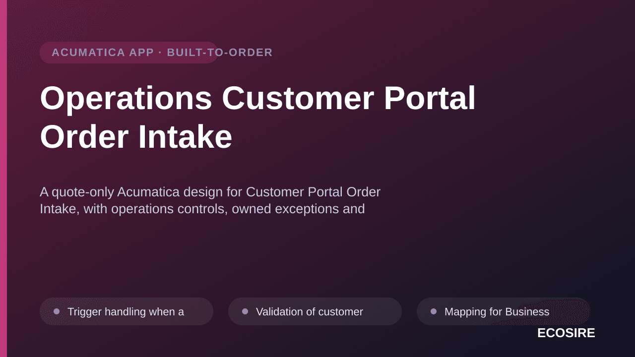 Operations Customer Portal Order Intake — A quote-only Acumatica design for Customer Portal Order Intake, with operations con — 1/3