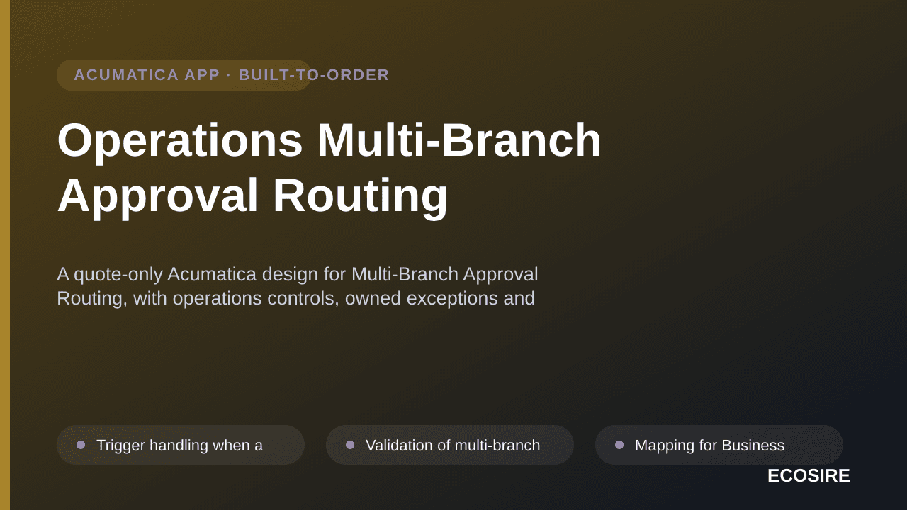 Operations Multi-Branch Approval Routing — A quote-only Acumatica design for Multi-Branch Approval Routing, with operations c — 1/3