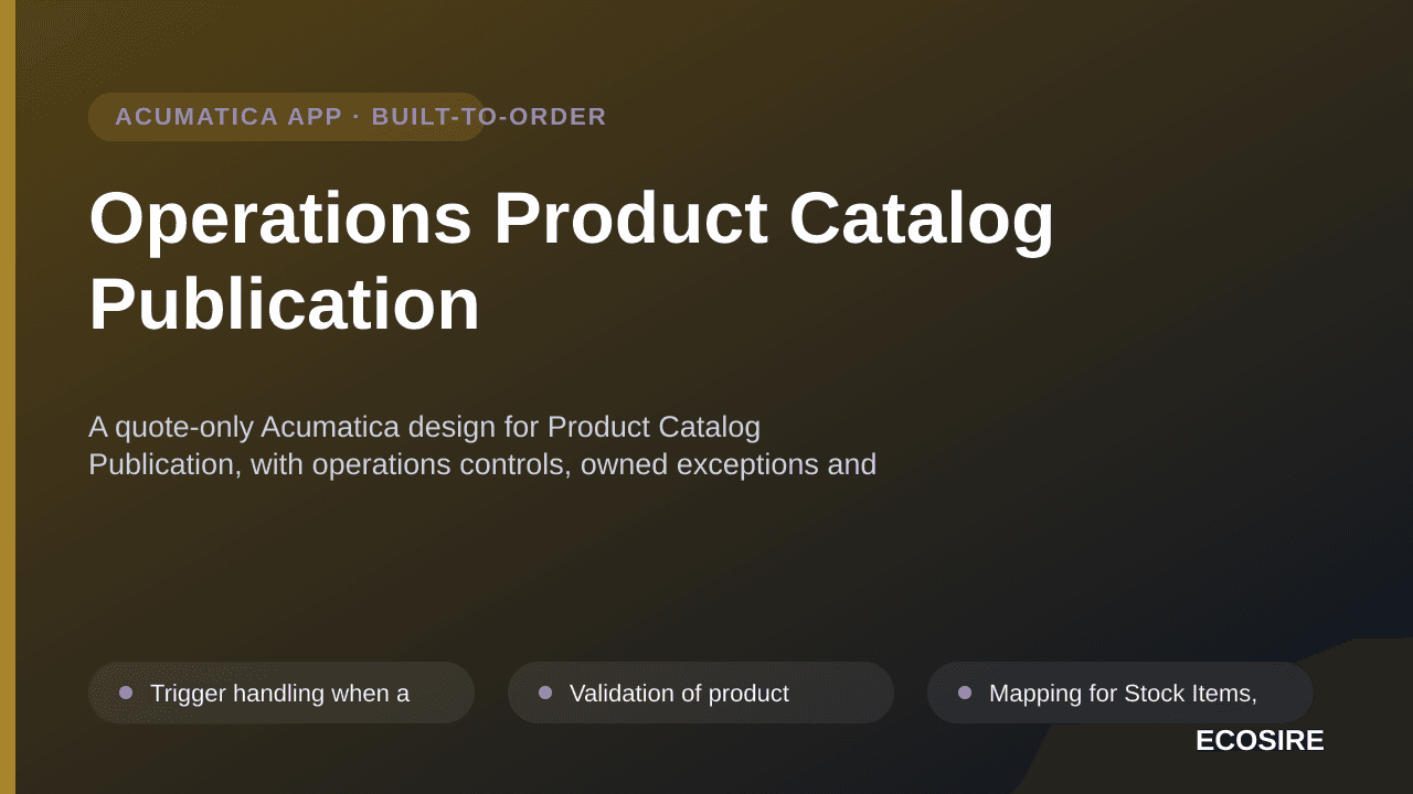 Operations Product Catalog Publication — A quote-only Acumatica design for Product Catalog Publication, with operations contr — 1/3