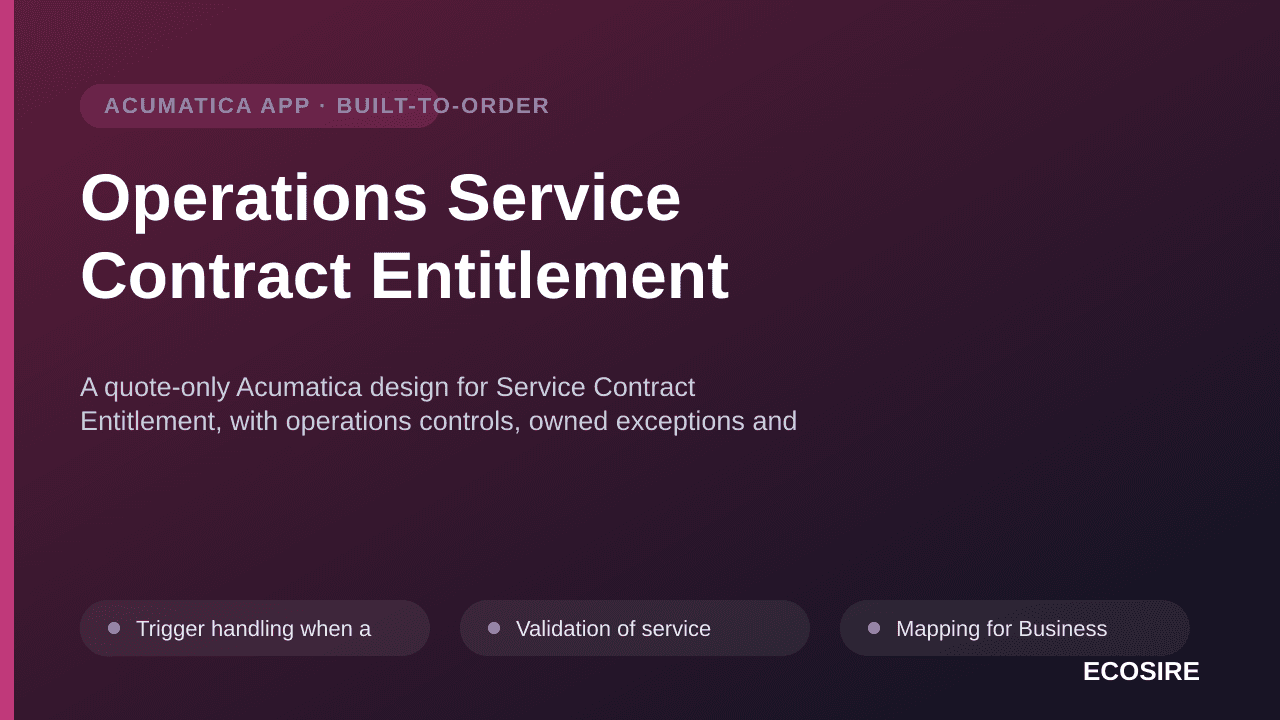 Operations Service Contract Entitlement — A quote-only Acumatica design for Service Contract Entitlement, with operations con — 1/3