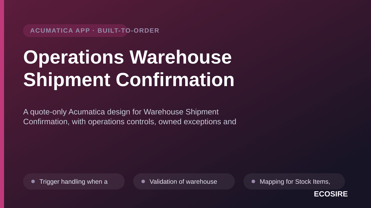 Operations Warehouse Shipment Confirmation