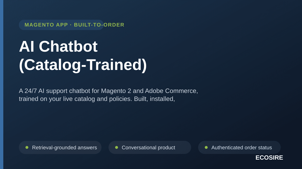 AI Chatbot (Catalog-Trained) — A 24/7 AI support chatbot for Magento 2 and Adobe Commerce, trained on your live catalog and p — Image 1 of 3