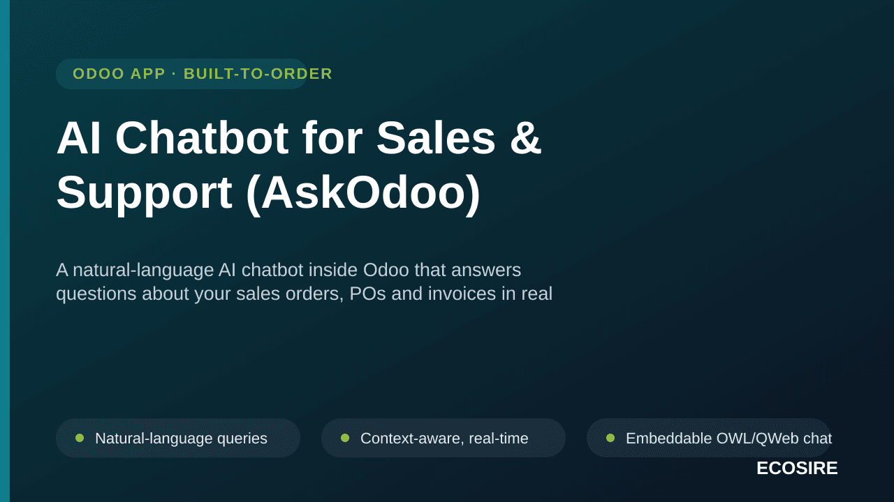 AI Chatbot for Sales & Support (AskOdoo) — A natural-language AI chatbot inside Odoo that answers questions about your sales  — Image 1 of 3