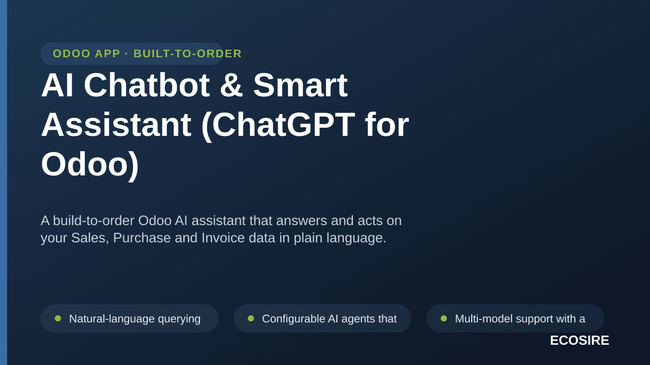 AI Chatbot & Smart Assistant (ChatGPT for Odoo) — A build-to-order Odoo AI assistant that answers and acts on your Sales, Pur — Image 1 of 3