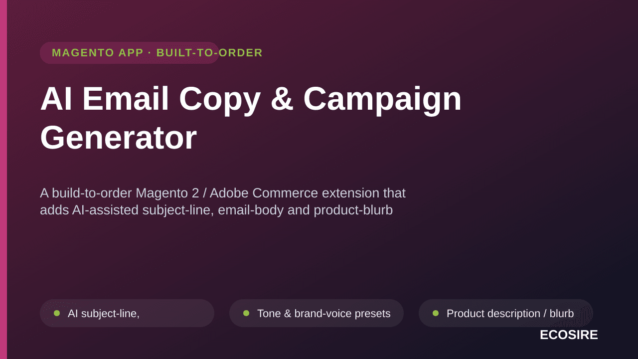 AI Email Copy & Campaign Generator — A build-to-order Magento 2 / Adobe Commerce extension that adds AI-assisted subject-line — Image 1 of 3
