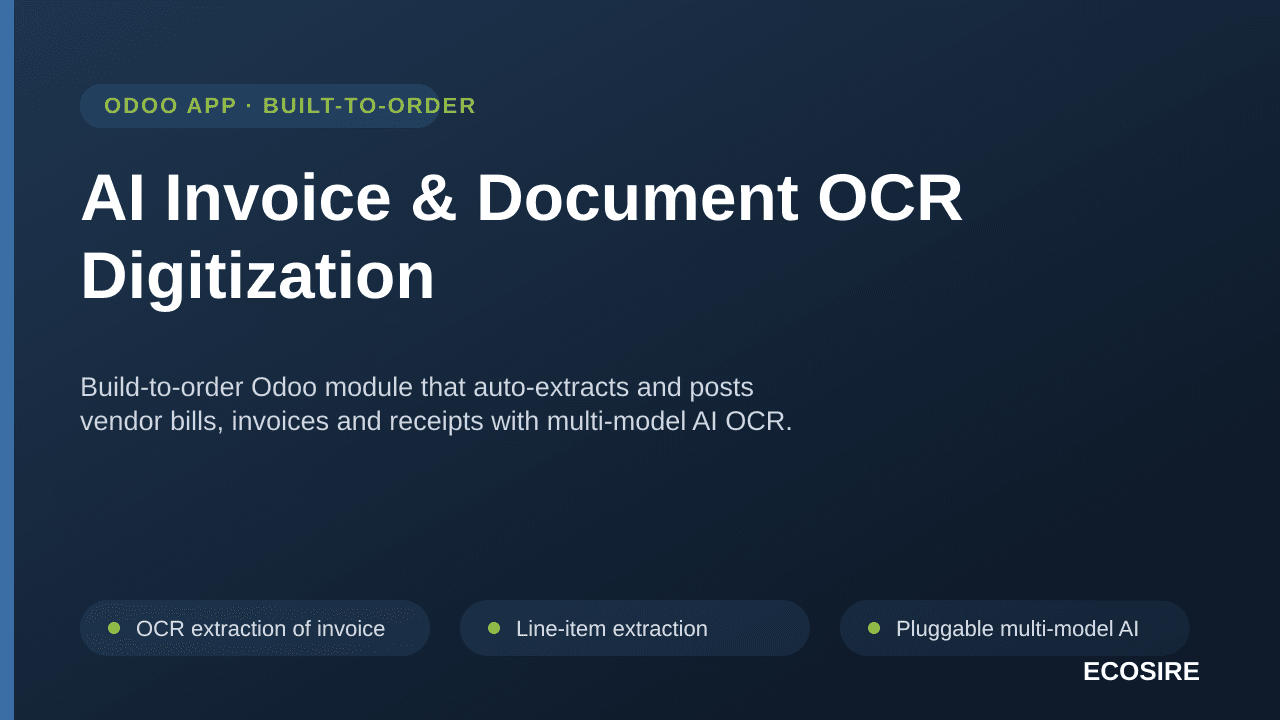 AI Invoice & Document OCR Digitization — Build-to-order Odoo module that auto-extracts and posts vendor bills, invoices and r — Image 1 of 3