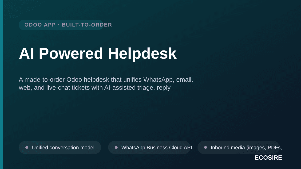 AI Powered Helpdesk — A made-to-order Odoo helpdesk that unifies WhatsApp, email, web, and live-chat tickets with AI-assisted — Image 1 of 3
