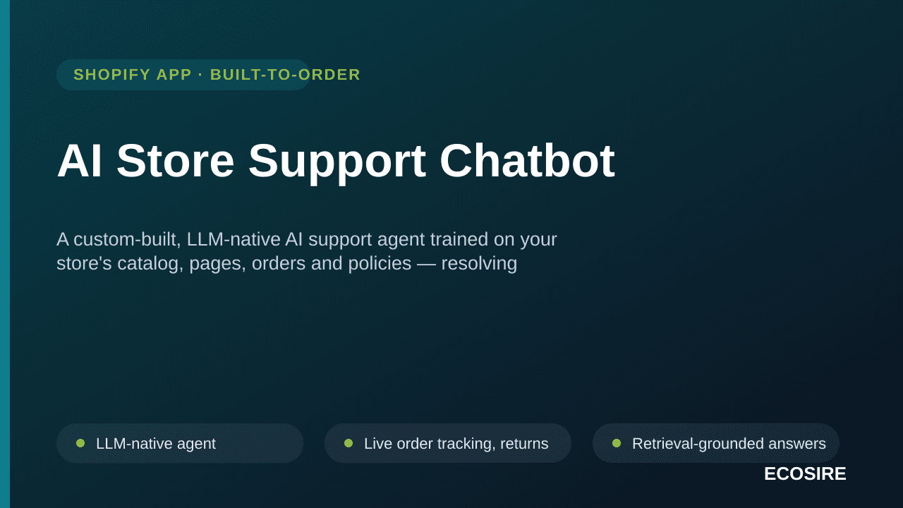 AI Store Support Chatbot — A custom-built, LLM-native AI support agent trained on your store's catalog, pages, orders and pol — Image 1 of 3