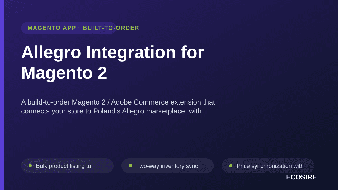 Allegro Integration for Magento 2 — A build-to-order Magento 2 / Adobe Commerce extension that connects your store to Poland' — Image 1 of 3