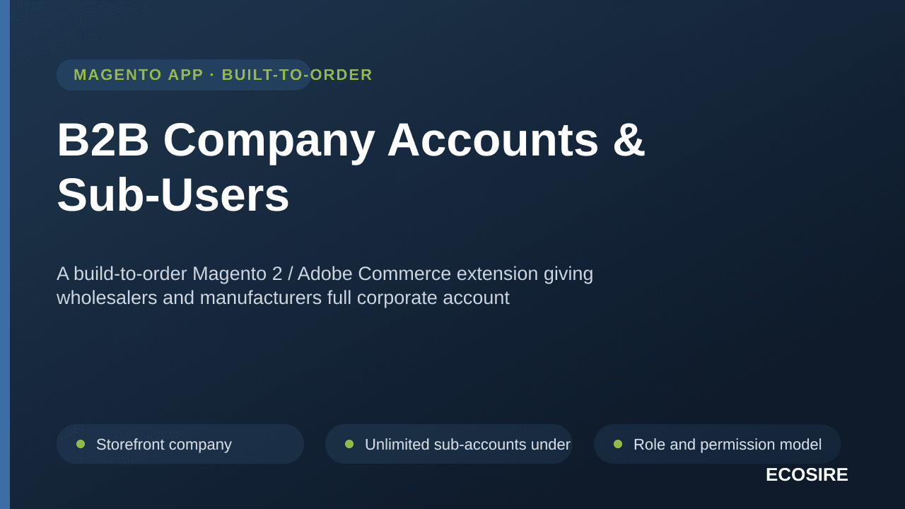 B2B Company Accounts & Sub-Users — A build-to-order Magento 2 / Adobe Commerce extension giving wholesalers and manufacturers — Image 1 of 3
