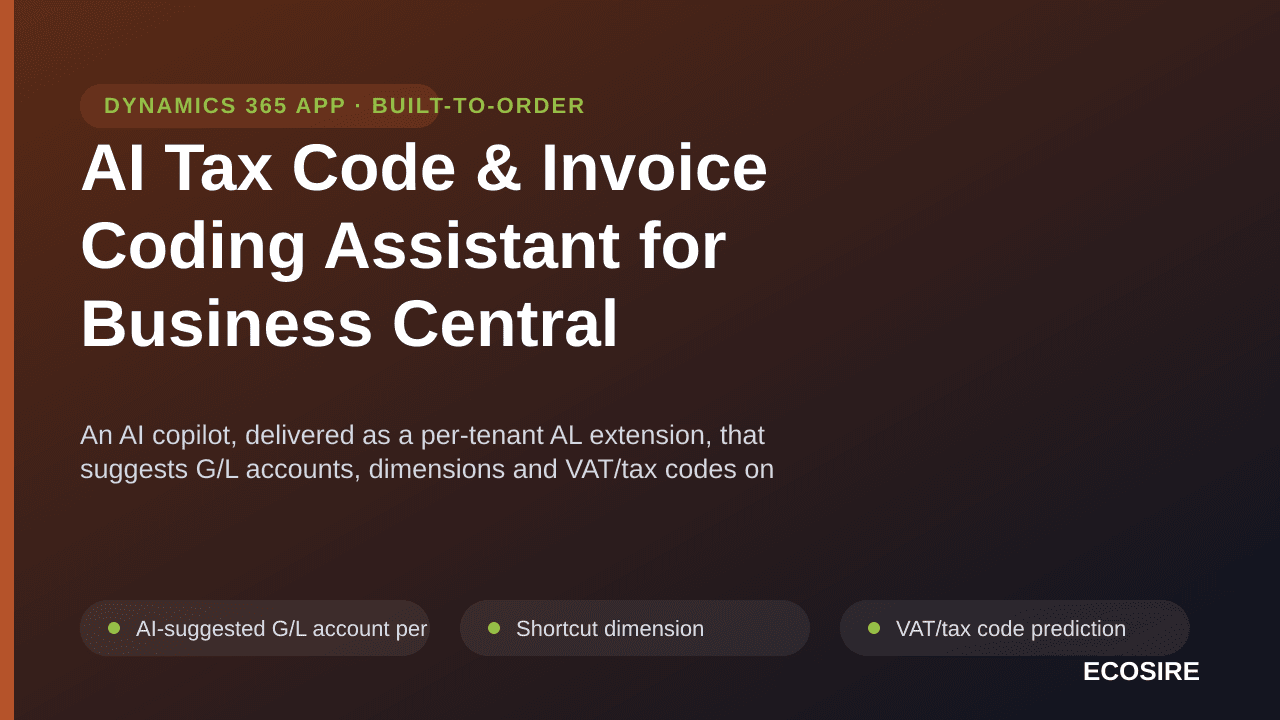 AI Tax Code & Invoice Coding Assistant for Business Central — An AI copilot, delivered as a per-tenant AL extension, that sug — Image 1 of 3