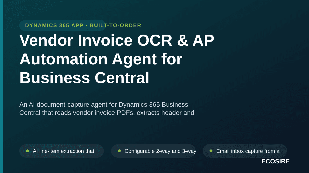 Vendor Invoice OCR & AP Automation Agent for Business Central — An AI document-capture agent for Dynamics 365 Business Centra — Image 1 of 3