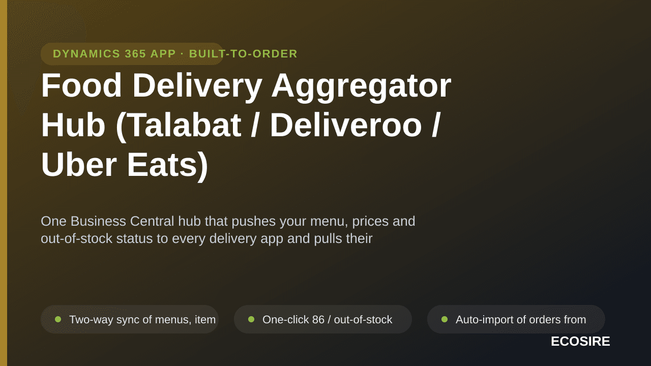 Food Delivery Aggregator Hub (Talabat / Deliveroo / Uber Eats) — One Business Central hub that pushes your menu, prices and o — Image 1 of 3