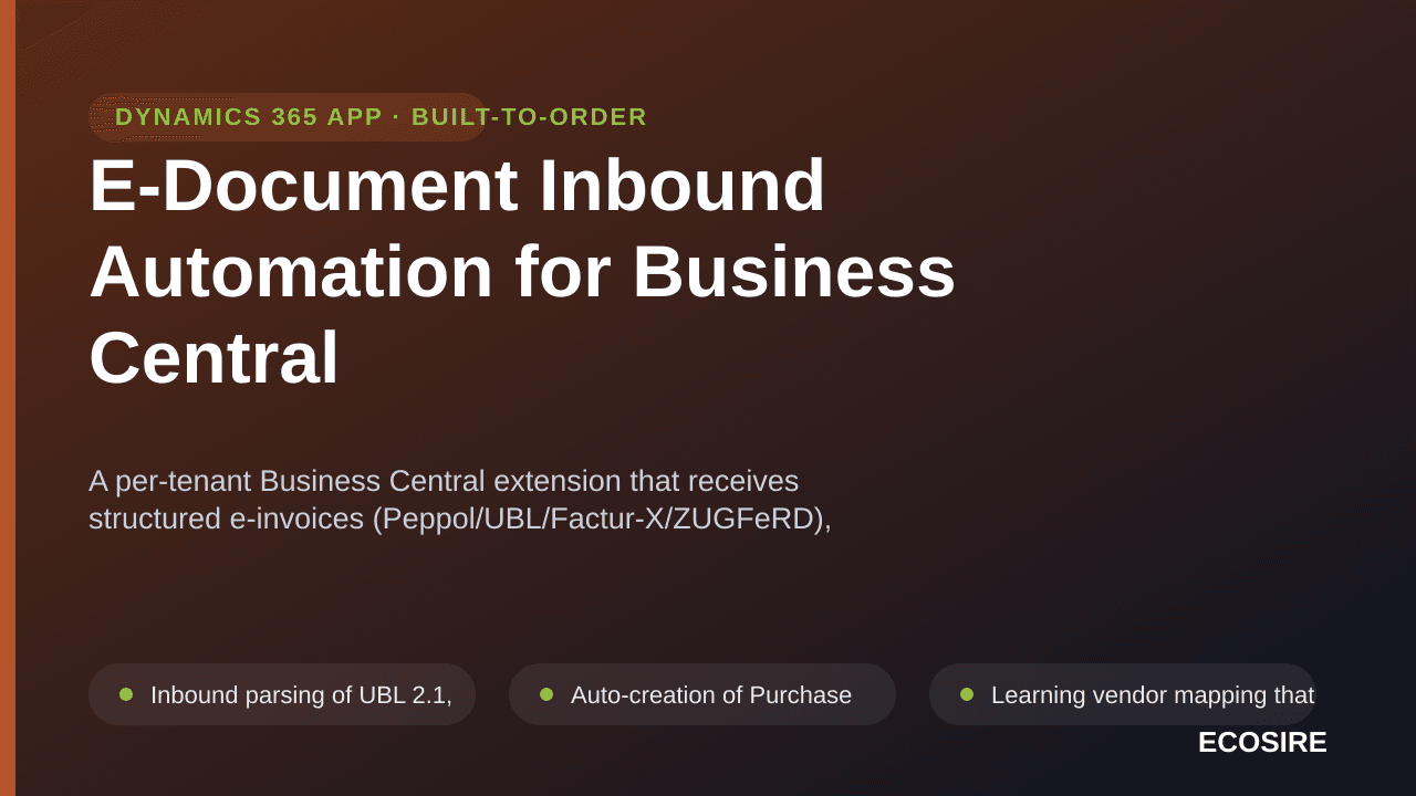 E-Document Inbound Automation for Business Central — A per-tenant Business Central extension that receives structured e-invoi — Image 1 of 3