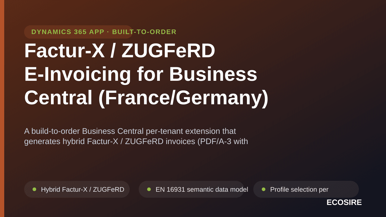 Factur-X / ZUGFeRD E-Invoicing for Business Central (France/Germany) — A build-to-order Business Central per-tenant extension — Image 1 of 3