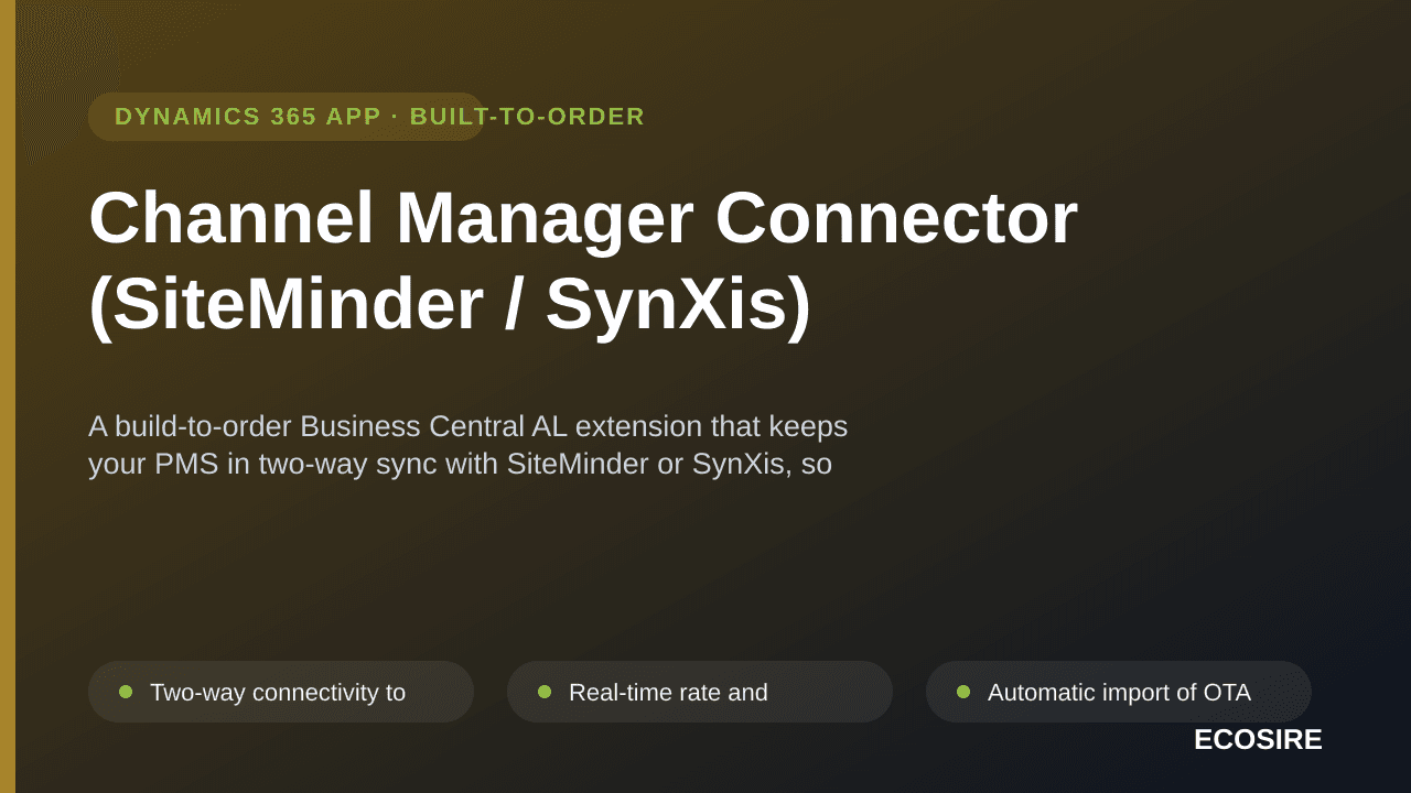 Channel Manager Connector (SiteMinder / SynXis) — A build-to-order Business Central AL extension that keeps your PMS in two-w — Image 1 of 3