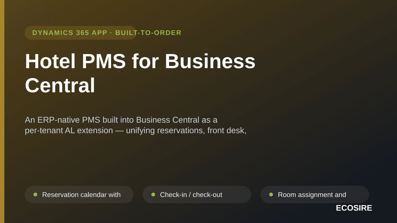 Hotel PMS for Business Central — An ERP-native PMS built into Business Central as a per-tenant AL extension — unifying reserv — Image 1 of 3