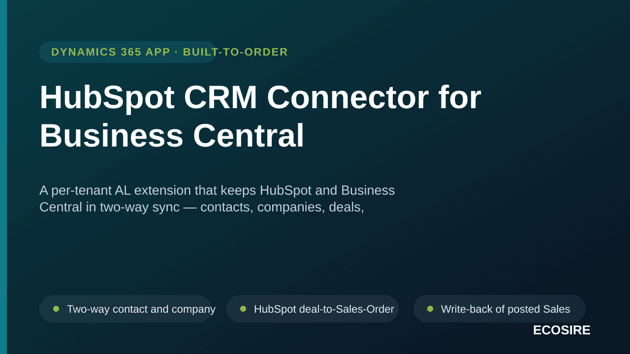 HubSpot CRM Connector for Business Central — A per-tenant AL extension that keeps HubSpot and Business Central in two-way syn — Image 1 of 3