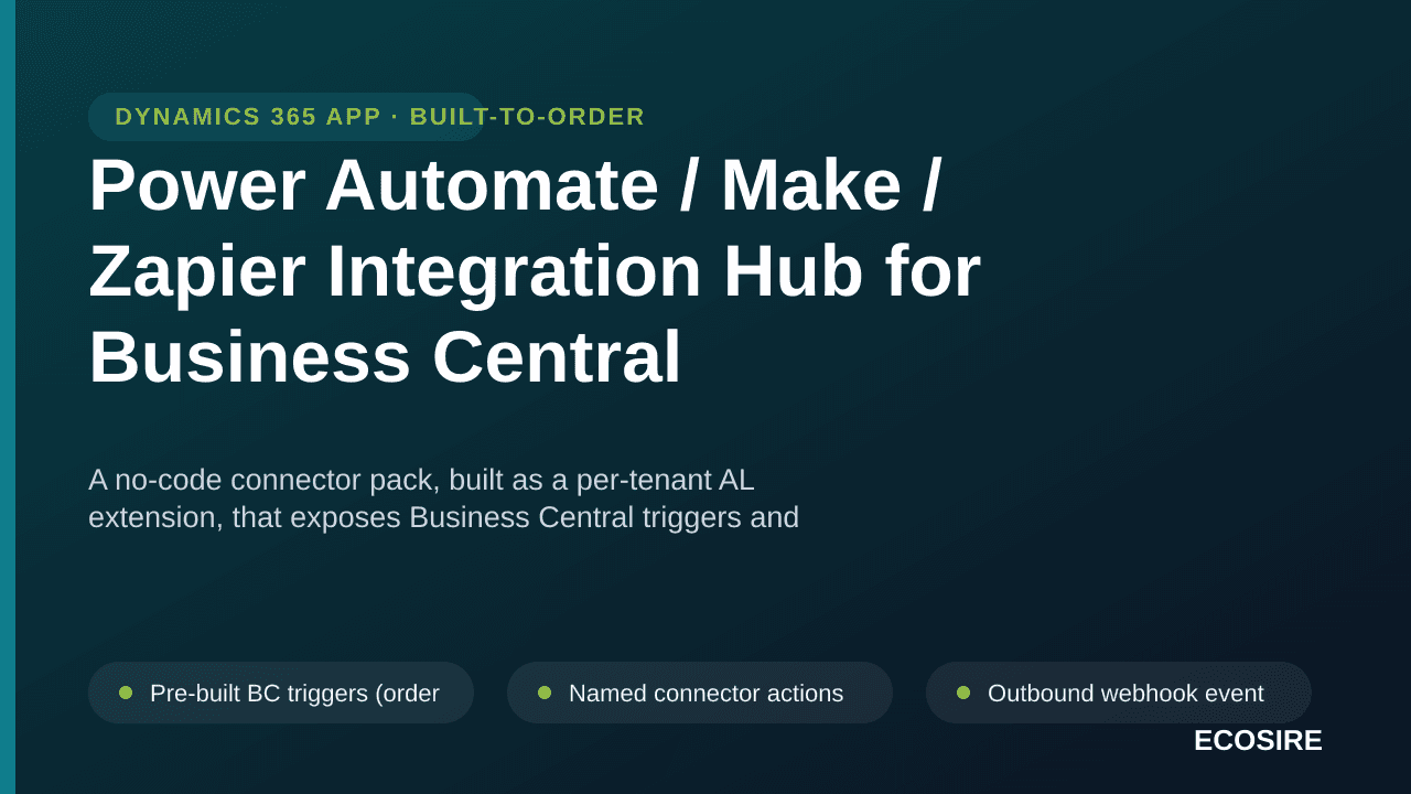 Power Automate / Make / Zapier Integration Hub for Business Central — A no-code connector pack, built as a per-tenant AL exte — Image 1 of 3