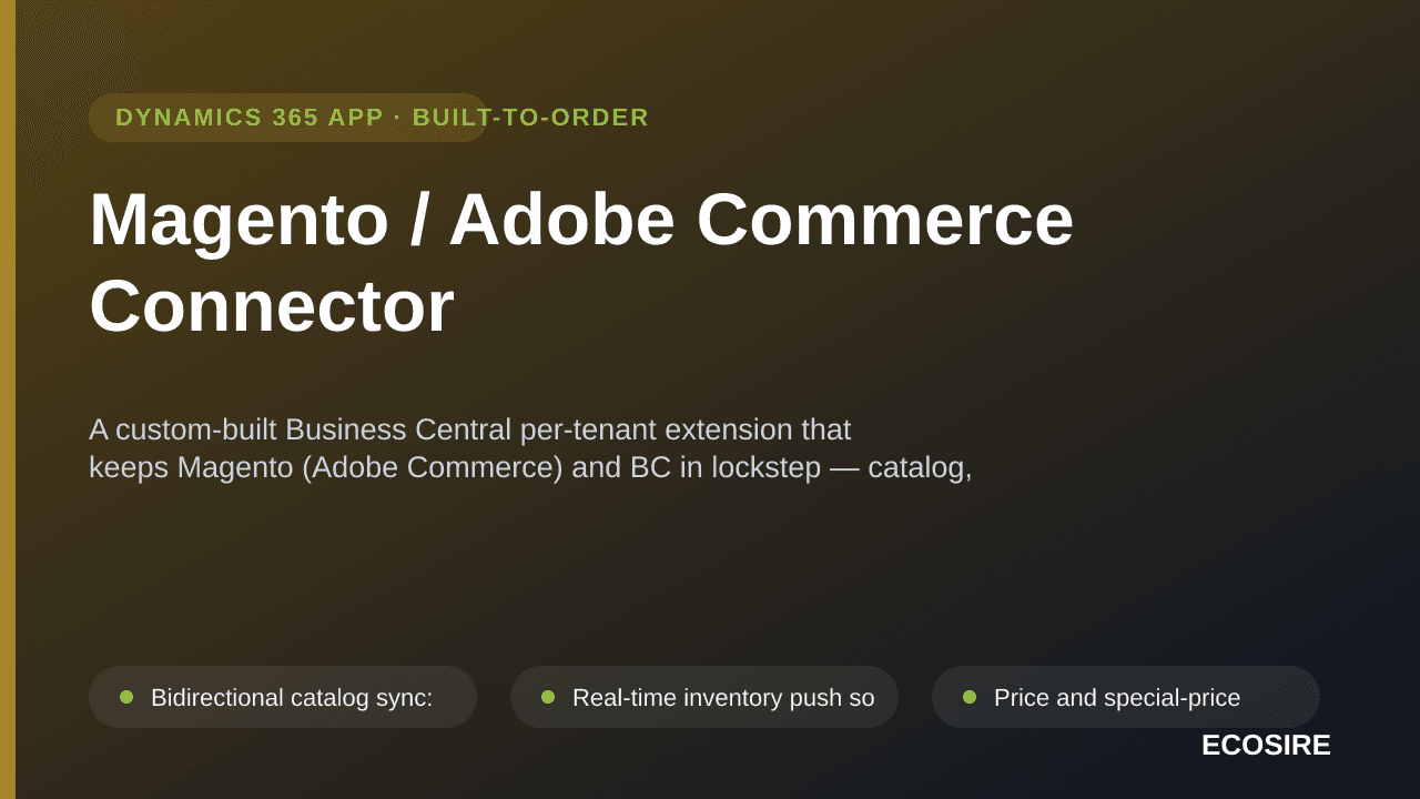 Magento / Adobe Commerce Connector — A custom-built Business Central per-tenant extension that keeps Magento (Adobe Commerce) — Image 1 of 3