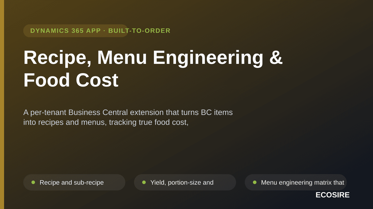 Recipe, Menu Engineering & Food Cost — A per-tenant Business Central extension that turns BC items into recipes and menus, tr — Image 1 of 3