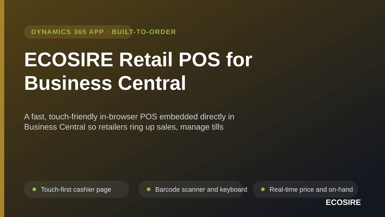 ECOSIRE Retail POS for Business Central — A fast, touch-friendly in-browser POS embedded directly in Business Central so reta — Image 1 of 3