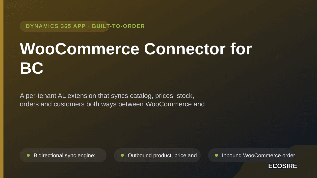 WooCommerce Connector for BC — A per-tenant AL extension that syncs catalog, prices, stock, orders and customers both ways be — Image 1 of 3