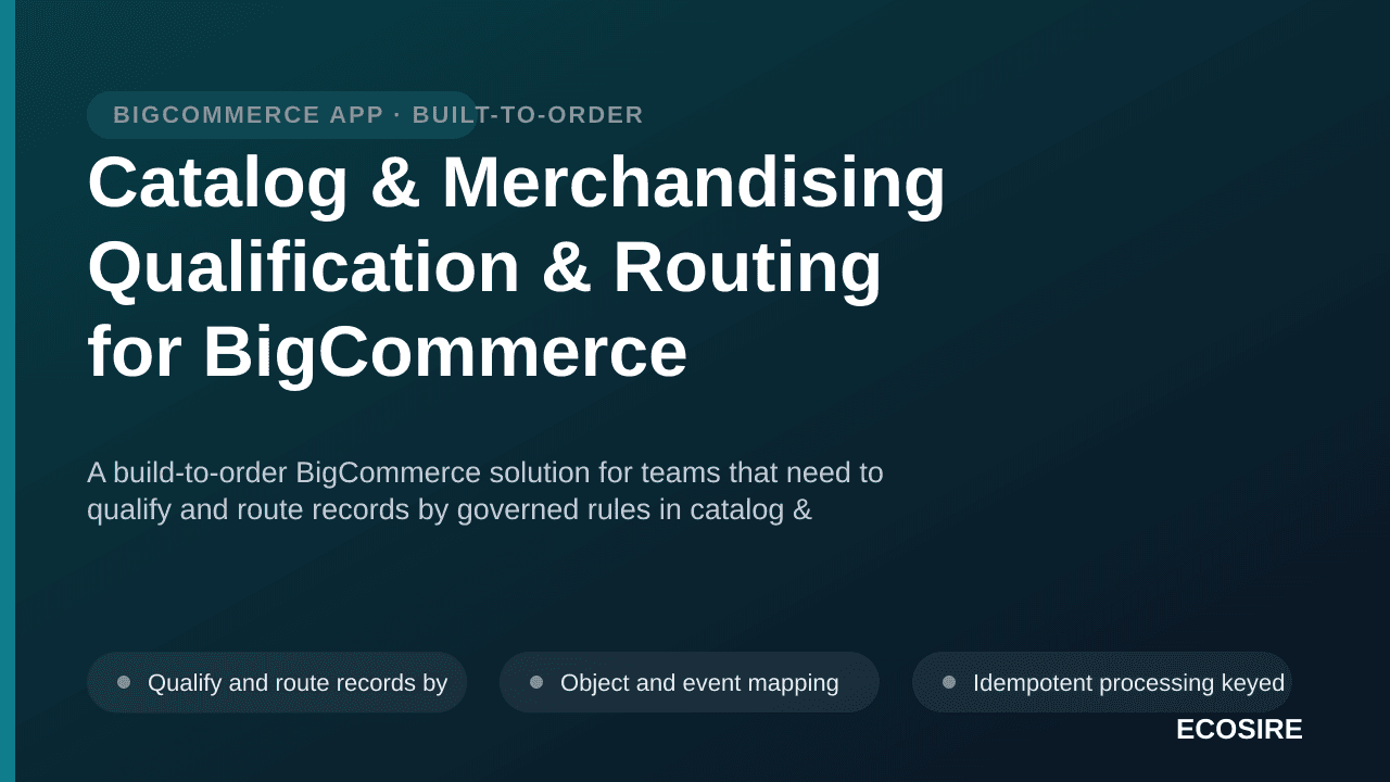 Catalog & Merchandising Qualification & Routing for BigCommerce — A build-to-order BigCommerce solution for teams that need t — 1/3