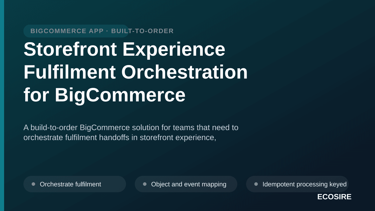 Storefront Experience Fulfilment Orchestration for BigCommerce — A build-to-order BigCommerce solution for teams that need to — 1/3