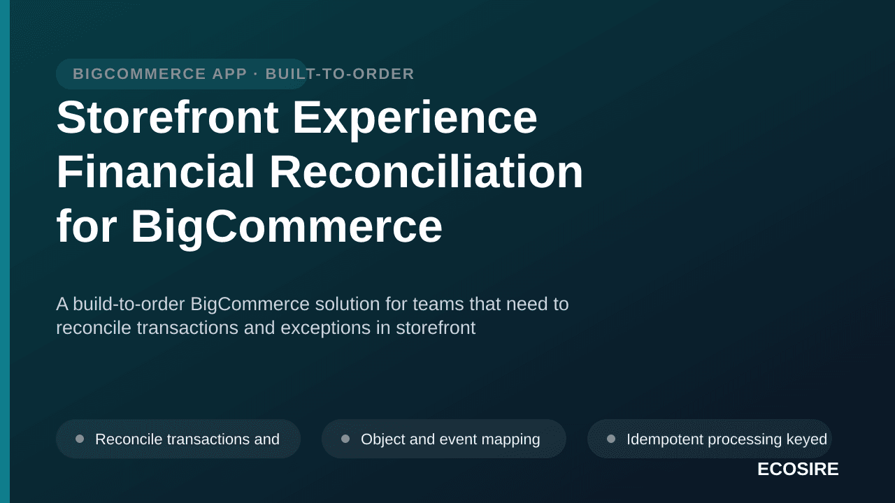 Storefront Experience Financial Reconciliation for BigCommerce — A build-to-order BigCommerce solution for teams that need to — 1/3