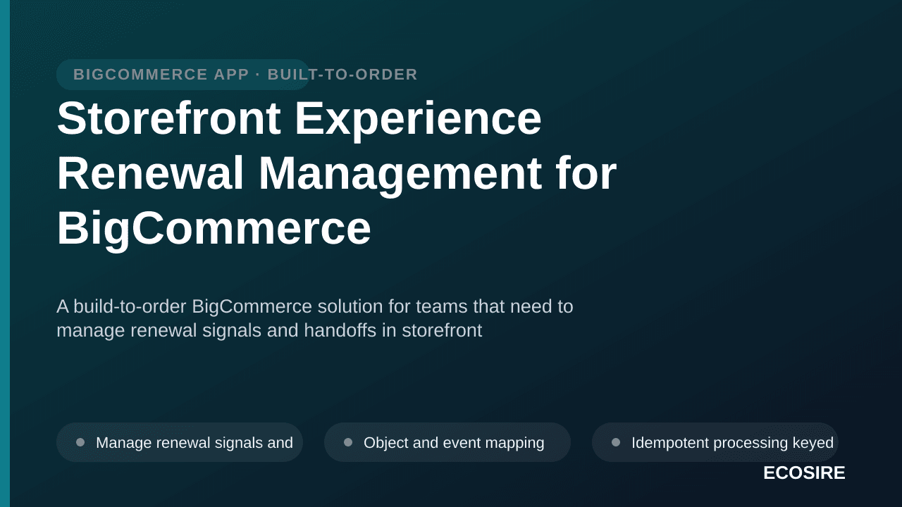 Storefront Experience Renewal Management for BigCommerce — A build-to-order BigCommerce solution for teams that need to manag — 1/3
