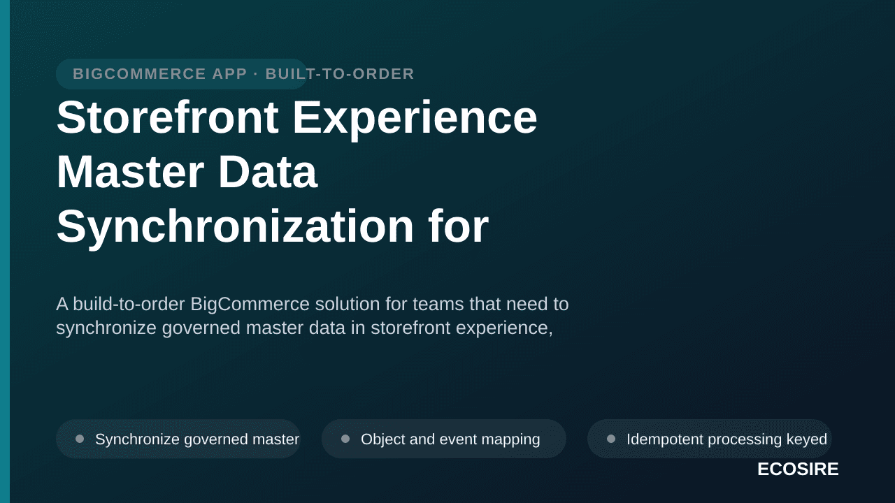 Storefront Experience Master Data Synchronization for BigCommerce — A build-to-order BigCommerce solution for teams that need — 1/3