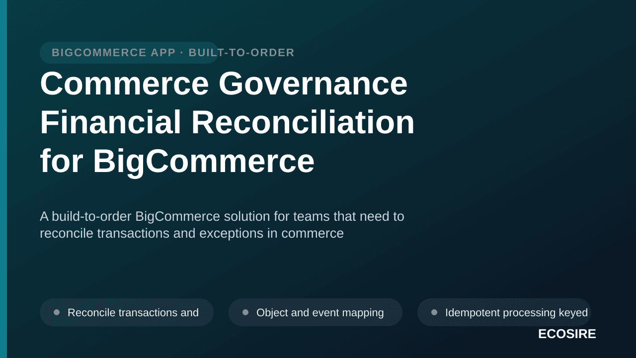 Commerce Governance Financial Reconciliation for BigCommerce — A build-to-order BigCommerce solution for teams that need to r — 1/3