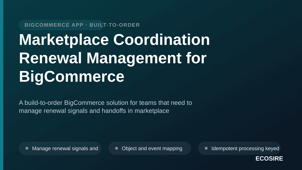 Marketplace Coordination Renewal Management for BigCommerce — A build-to-order BigCommerce solution for teams that need to ma — 1/3