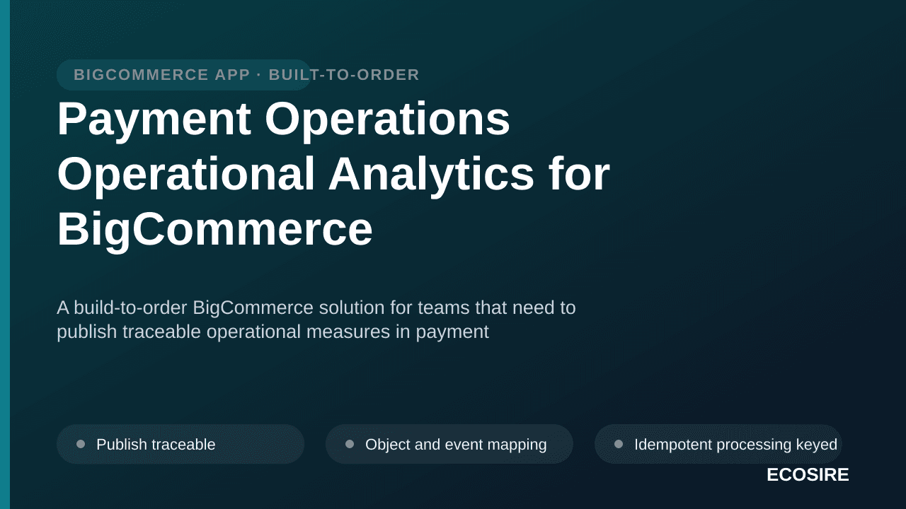 Payment Operations Operational Analytics for BigCommerce — A build-to-order BigCommerce solution for teams that need to publi — 1/3