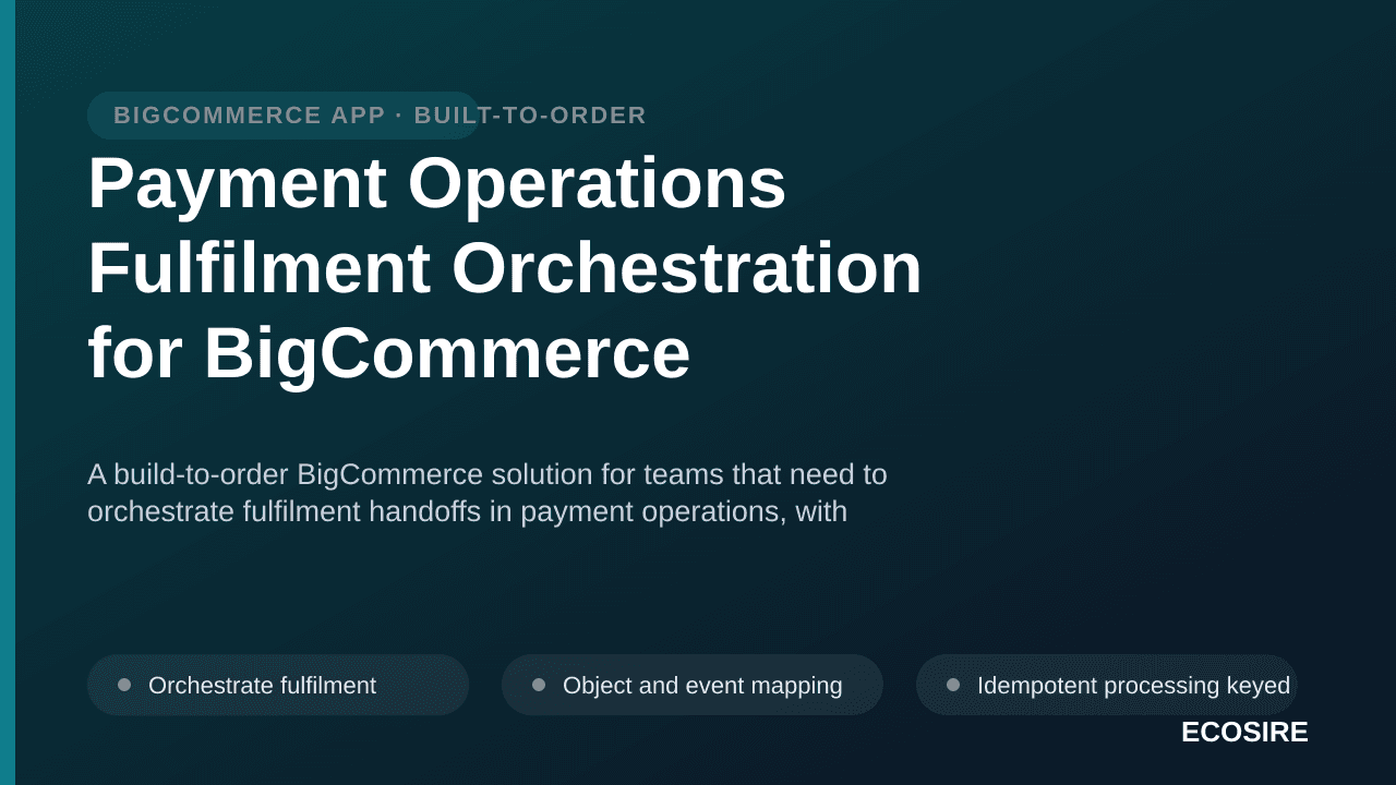 Payment Operations Fulfilment Orchestration for BigCommerce — A build-to-order BigCommerce solution for teams that need to or — 1/3