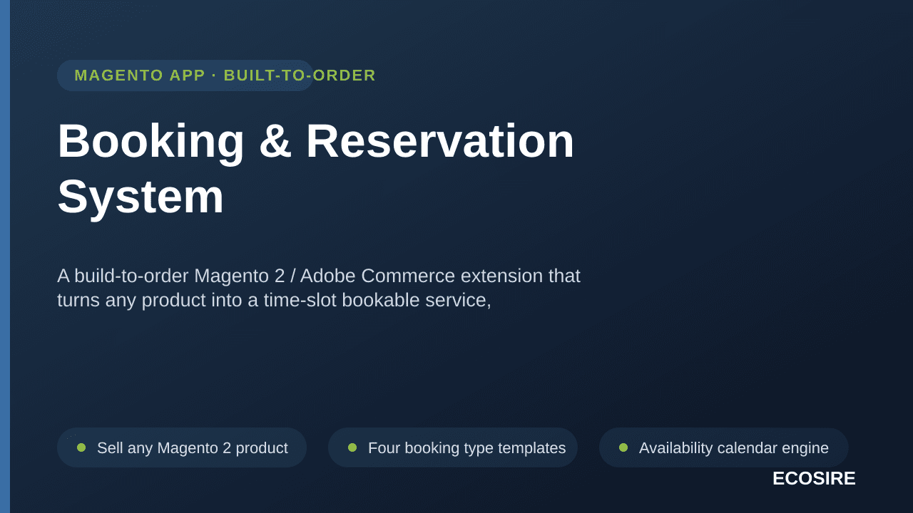 Booking & Reservation System — A build-to-order Magento 2 / Adobe Commerce extension that turns any product into a time-slot  — Image 1 of 3