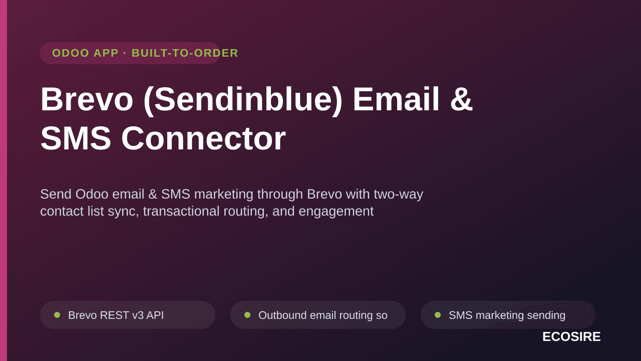 Brevo (Sendinblue) Email & SMS Connector — Send Odoo email & SMS marketing through Brevo with two-way contact list sync, tran — Image 1 of 3