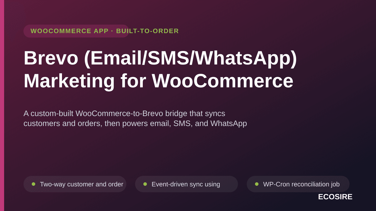 Brevo (Email/SMS/WhatsApp) Marketing for WooCommerce — A custom-built WooCommerce-to-Brevo bridge that syncs customers and or — Image 1 of 3