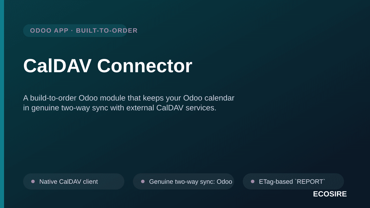 CalDAV Connector — A build-to-order Odoo module that keeps your Odoo calendar in genuine two-way sync with external CalDAV se — Image 1 of 3