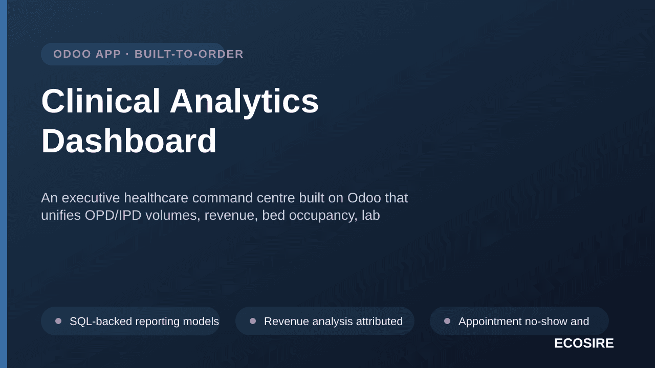 Clinical Analytics Dashboard — An executive healthcare command centre built on Odoo that unifies OPD/IPD volumes, revenue, be — Image 1 of 3