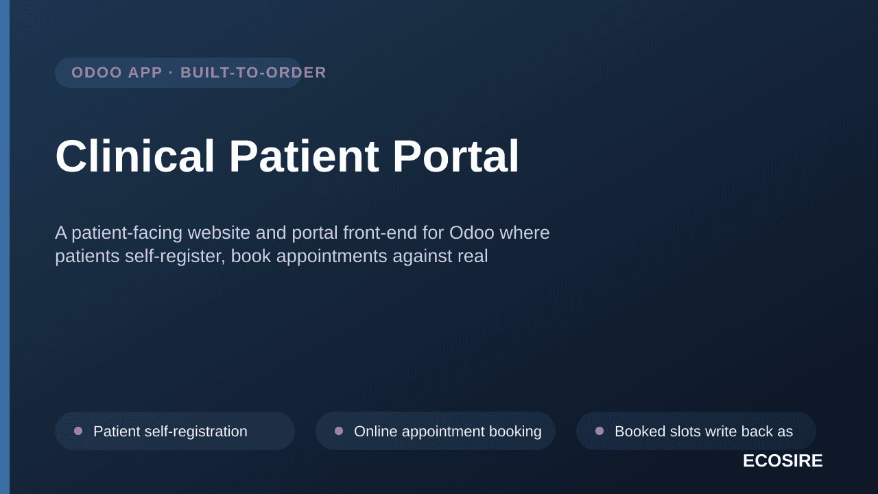Clinical Patient Portal — A patient-facing website and portal front-end for Odoo where patients self-register, book appointme — Image 1 of 3
