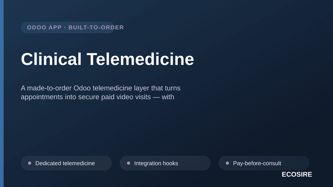 Clinical Telemedicine — A made-to-order Odoo telemedicine layer that turns appointments into secure paid video visits — with  — Image 1 of 3