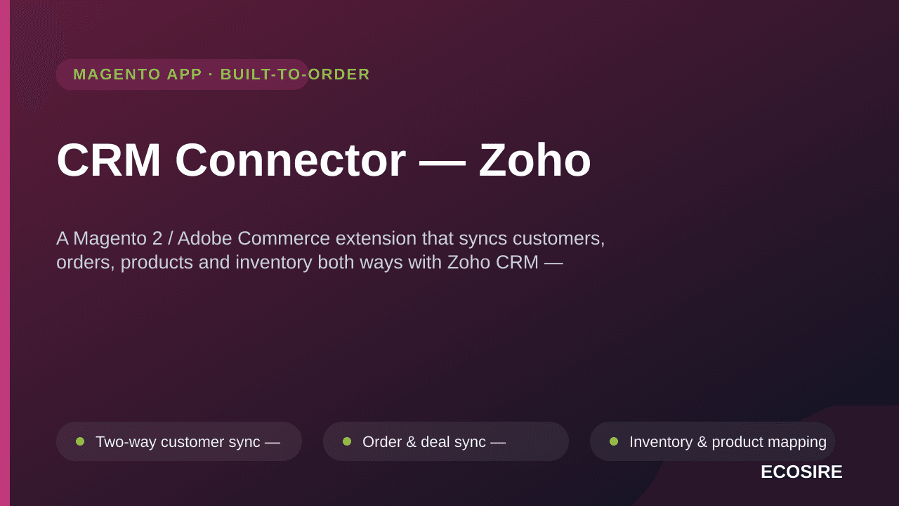 CRM Connector — Zoho — A Magento 2 / Adobe Commerce extension that syncs customers, orders, products and inventory both ways  — Image 1 of 3