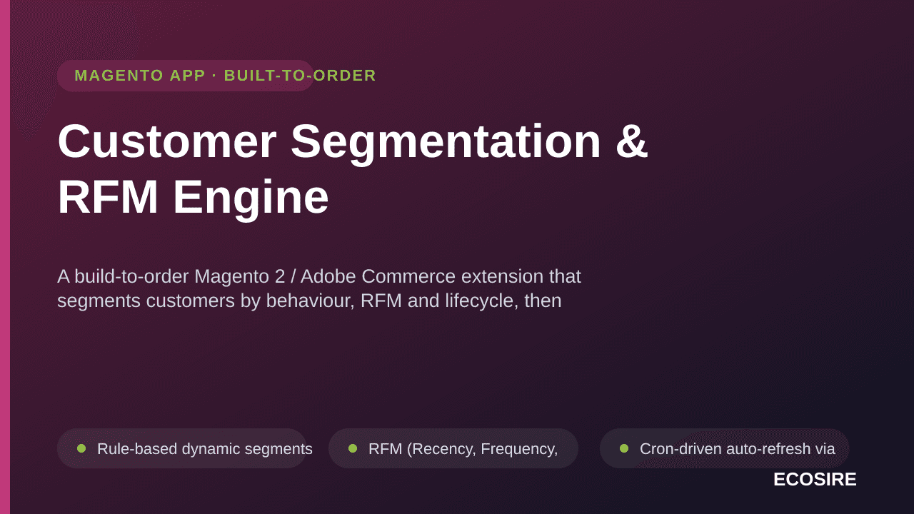 Customer Segmentation & RFM Engine — A build-to-order Magento 2 / Adobe Commerce extension that segments customers by behavio — Image 1 of 3